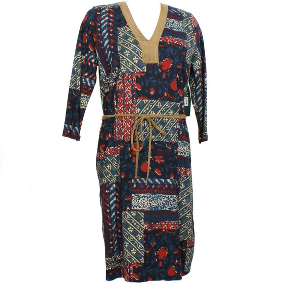 Patchwork Cotton Knit Faux Suede Trim Dress 1X - Picture 4 of 4